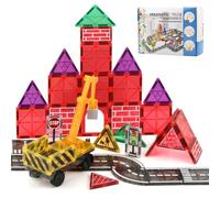 POUMUE 40 PCS Bloques Magneticos Construccion Niños con Grúa Telescópica y Semáforo,Juguetes de Construcción de Ciudad para Niños Pequeños,Construcciones Magneticas Niños para Niños a Partir de 3 Años