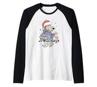Pound Puppies Christmas Happy Holidays Distressed Style Art Camiseta Manga Raglan
