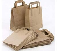 PoundVeg Bolsas de papel marrón SOS Manipuladas. Bolsas de transporte con mango plano, bolsas de fiesta, bolsas de regalo, bolsas para llevar (25, S)