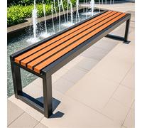 Pounjsd Banco de Jardín 3 Plazas, Banco Madera Exterior 150cm, Carga 400kg, Garden Bench, Mueble Exterior Duradero, Patas de Metal, para Césped de Porche de Patio y Patio Trasero