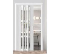 Pounjsd puerta corrediza interna de aluminio, Puerta Plegable Kit de Puerta Interior Tipo Acordeón Blanca, Puerta Plegable Puertas Plegables Blancas Cerradas Estilo Acordeón, Sin Taladros W75×H180cm