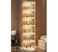 Pounjsd Vitrina expositora para Colecciones, Vitrina de Vidrio con LED, estantería para Figuras de Coleccion, Armario de vitrinas para salón, Oficina, Comedor y Dormitorio, 6 Capas, 40 x 33 x 185 cm