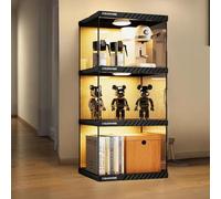 Pounjsd Vitrina expositora, Vitrinas de 3 Niveles para Colecciones, Vitrina de Cristal con iluminación LED, estanteria Puertas Cristal, libreria Puerta Cristal para salón, Oficina, Libros