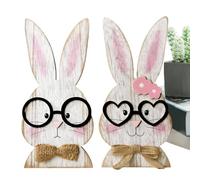 Poupangke Decoraciones centrales de Pascua de Mesa - 2 Piezas Bandeja de Madera con Conejo de Estilo campestre, decoración primaveral - para estación de Trabajo Estante Interior Cocina