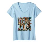 Pour les Voyageurs Mujer Venecia Camiseta Cuello V Blue Talla S Manga Corta Jersey Solido Clásico Ligero Encaje Clásico