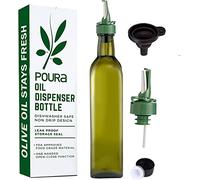 Poura Set de Botella Dispensadora de Aceite de Oliva y Vinagre 500ml, Botella de Cristal para Vinagres y Aceites con Rociador CLICKSEAL, Kit Accesorios de Cocina, Inc. Embudo en Silicona