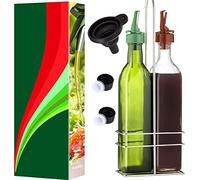Poura Set de Botella Dispensadora de Aceite de Oliva y Vinagre 500ml, Botella de Cristal para Vinagres y Aceites con Rociador CLICKSEAL, Kit Accesorios de Cocina, Inc. Embudo en Silicona