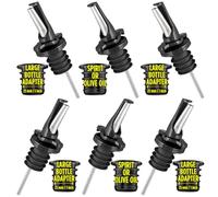 Poura Vertedores de Botellas con Tapón Antigoteo para Alcohol, Vino y Aceite - Mantiene Los Productos Fresco,Sin Oxidación. con 6 Adaptadores para Botellas Cuello Grande - Negro 6pk
