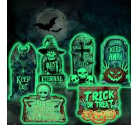 Pourbibi 6 PCS Decoración Halloween, Lápida Fluorescente, Tumbas Exterior, Plástico Decoración Cementerio para Jardín, Fiesta