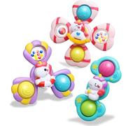 Juguetes baño Bebe - Spinner Bebe con Ventosa Antideslizante, Juguetes bañera Bebe sensoriales y educativos, Juguetes giratorios para bebés 1 año, Juguete Seguro y Multifuncional, 3 Piezas