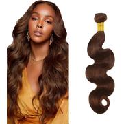Poutpoutm Extensiones de cabello humano con ondas de cuerpo humano, 50 g/unidad, doble trama #4, marrón chocolate para mujer, 40 cm