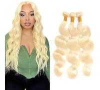 Poutpoutm Extensiones de cabello humano de Body Wave Bundles, 3 paquetes de 100 g/unidad, doble trama #613, rubio para mujer de 40,5 cm, 46,52 cm