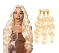 Poutpoutm Extensiones de cabello humano de Body Wave Bundles, 3 paquetes de 100 g/unidad, doble trama #613, rubio para mujer de 22 a 66 pulgadas
