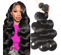 Poutpoutm Extensiones de cabello humano de Body Wave Bundles, extensiones de cabello humano, 3 paquetes de 100 g/unidad, doble trama #1B, color negro natural para mujer de 66 cm