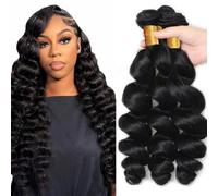 Poutpoutm Extensiones de cabello humano de onda profunda, 3 paquetes de 50 g/unidad, doble trama #1B, color negro natural para mujer de 40 cm