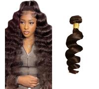 Poutpoutm Extensiones de cabello humano sueltas de onda profunda, extensiones de cabello humano, paquete único, 50 g/unidad, doble trama #4, marrón chocolate para mujer, 40 cm