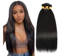 Poutpoutm Straight Bundles Human Hair Cabello Humano Extensions Pelucas Mujer Pelo Natural Extensions 3 Bundles 100g/pcs Double Weft #1B Natural Black for Woman 18 20 22 Inch