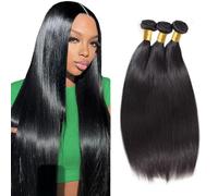 Poutpoutm Straight Bundles Human Hair Cabello Humano Extensions Pelucas Mujer Pelo Natural Extensions 3 Bundles 50g/pcs Double Weft #1B Natural Black for Woman 30 32 34 Inch