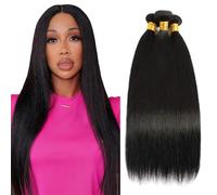 Poutpoutm Straight Bundles Human Hair Cabello Humano Extensions Pelucas Mujer Pelo Natural Extensions 3 Bundles 100g/pcs Double Weft #1B Natural Black for Woman 16 18 20 Inch