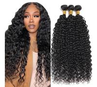 Poutpoutm Water Wave Bundles Human Hair Cabello Humano Extensions Pelucas Mujer Pelo Natural Extensions 3 Bundles 100g/pcs Double Weft #1B Natural Black for Woman 30 32 34 Inch