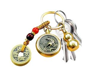 Povanjer Llavero de Buena Suerte, Llavero Feng Shui - Llavero de Coche de Calabaza - Llavero de Calabaza de latón, Colgante de la Suerte Feng Shui, Llavero del Zodiaco del Dinero del Emperador,