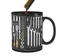 Povanjer Taza de café, Taza negra del mecánico,Taza de café divertida del mecánico | Gran caja de herramientas Taza de café Taza de té para agua, Whisky, sopa, jugo, vino