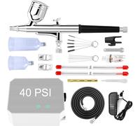 Powate 40 PSI Airbrush Set, Dual Action Multi Función Airbrush Set con compresor portátil para decoración de pasteles, maquillaje, manualidades, diseño de uñas, modelado de tatuajes, pintura