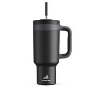 POWCAN Vaso de 40 onzas con asa, popote y tapa para sorber 2 en 1, a prueba de fugas, apto para lavavajillas, taza de café de viaje de acero inoxidable aislada, mantiene el frío durante 34 horas, cabe