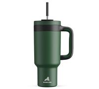 POWCAN Vaso de 40 onzas con asa, popote y tapa para sorber 2 en 1, a prueba de fugas, apto para lavavajillas, taza de café de viaje de acero inoxidable aislada, mantiene el frío durante 34 horas, cabe