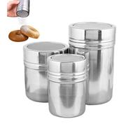 Powder Sugar Shaker, Powdered Sugar Duster, Stainless Steel Container Set of 3, Compact and Easy to Store, Kitchen Equipment for Baking, baker, Tea, Cake, Bread, Pastry, Pancakes, Silver