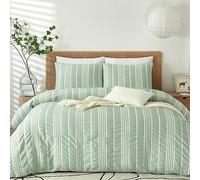 Powdion Juego de Funda de edredón de sirsaca Verde Salvia, tamaño King, 3 Piezas texturizadas, Cierre de botón y Lazos en Las Esquinas, 100% Suave, Transpirable, para Todas Las Estaciones (1 Funda de