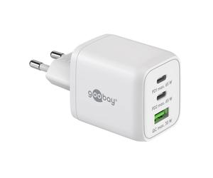 Power and charging adapter 230V to 2x USB-C and 1x USB-A PD (Quick charge) 65W, white