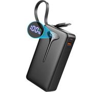 Power Bank, 10000 mAh Mini Portable Charger 22.5 W Fast Charging, Ultra Portable Powerbank with USB C Integrated Cable, External Batteries with 3 Output Ports for iPhone 16 Samsung Xiaomi Android iPad