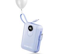 Power Bank 20000 mAh con cables integrados: batería externa de carga rápida de 35 W para teléfono móvil, paquete de batería USB C (entrada y salida), cargador portátil con 4 salidas y 2 entradas-azul