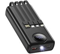 Power Bank 20000mAh con 4 Cables Integrados, 22.5W Bateria Externa Carga Rapida Bateria Portátil Movil Powerbank Cargador Portátil con Pantalla LED para iPhone 17 16 15 14 13 12 11/iPad/Samsung/Xiaomi
