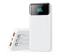 Power Bank 26800mAh Bateria Externa con 3 Cable Integrado, PD 25W QC4.0 Bateria Portatil Carga Rápida USB C Cargador Portátil con 5 Salidas para iPhone 16/15/14,Samsung,Huawei Teléfonos Android-Blanco