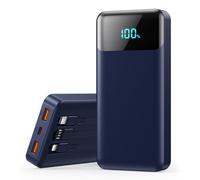 Power Bank 26800mAh Bateria Externa con 3 Cable Integrado, PD 25W QC4.0 Bateria Portatil Carga Rápida USB C Cargador Portátil con 5 Salidas para iPhone 16/15/14, Samsung,Huawei Teléfonos Android-Azul