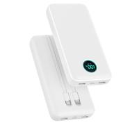 Power Bank 26800mAh con Cable, PD 25W QC4.0 Carga Rápida Batería Externa USB C, 5 Salidas Bateria Portatil con Pantalla LCD Cargador Portátil para iPhone 16/15/14, Samsung Huawei (Blanco)