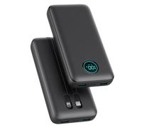 Power Bank 26800mAh con Cable, PD 25W QC4.0 Carga Rápida Batería Externa USB C, 5 Salidas Bateria Portatil con Pantalla LCD Cargador Portátil para iPhone 16/15/14, Samsung Huawei (Negro)