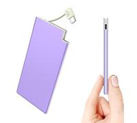 Power Bank 5000mAh con Cable Tipo-C Incorporado | Auskang Batería Externa Portátil Ultra Delgada y Ligera | Cargador Portatil para iPhone, Samsung, Xiaomi, Sony - Púrpura + Blanco