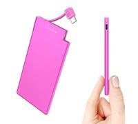 Power Bank 5000mAh con Cable Tipo-C Incorporado | Auskang Batería Externa Portátil Ultra Delgada y Ligera | Cargador Portatil para iPhone, Samsung, Xiaomi, Sony - Rosa
