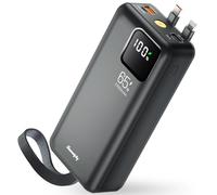 Power Bank 65 W, 27000 mAh con Cables USB-C e iOS Integrados, Cargador rápido portátil de 4 Puertos, Bateria Externa para computadora portátil con Pantalla LED Digital para iPhone, Samsung y más