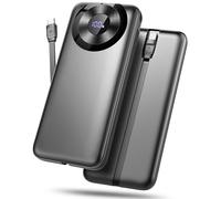 Power Bank Bateria Externa 10000mAh, 3A Carga Rapida Bateria Portatil USB-C in&out con 4 Salidas, Cargador Portatil con Cable Integrado para iPhone 11/15/12/13/14/16, xiaomi, Samsung, Tabletas y más