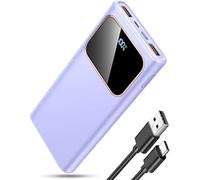 Power Bank, Bateria Externa Carga Rapida 10000mAh Energía de Respaldo 22.5W Bateria Portatil con Entrada y Salida USB C de Alta Velocidad, Patalla LED para iPhone Samsung S22 S21 S20 iPad,Morado