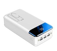Power Bank, Cargador Portátil De 50000Mah, Cargador Rápido De Teléfono Con Linterna Y Pantalla Digital LED, Paquete De Batería Externa USB C Compatible Con Tableta De Teléfono Inteligente,Blanco