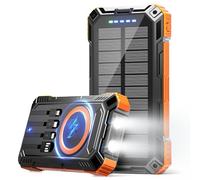 jskei Banco de energía solar - 49800mAh Tipo-C 5V3.1A Banco de energía de carga rápida. Equipado con una carga inalámbrica, linterna potente, IP65 impermeable al aire libre (naranja-4) (naranja-5)
