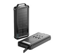Power Bank inalámbrico 10000mAh con Cable Incorporado Carga Solar al Aire Libre Fuente de alimentación móvil portátil Diseño Antideslizante y anticaída, Negro