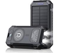 Power Bank Solar 20000mAh con Carga Inalámbrica - Batería Externa Impermeable con Panel Solar, Carga Rápida USB y USB-C, Linterna y Brújula - Cargador Portátil para iPhone, Samsung - QuickPrep