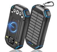 Power Bank Solar Inalámbrico 26800mAh con 3 Cables, Power Bank USB-C 4 Salidas 3 Entradas 15W de Carga Rápida con Linterna y Mosquetón, Batería Externa Exterior para Teléfono Portátil