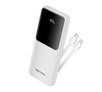 Power Bank Vention FHOW0 10000mAhcon cable USB-C y Lightning Integrado 22.5W LED Display Blanco
